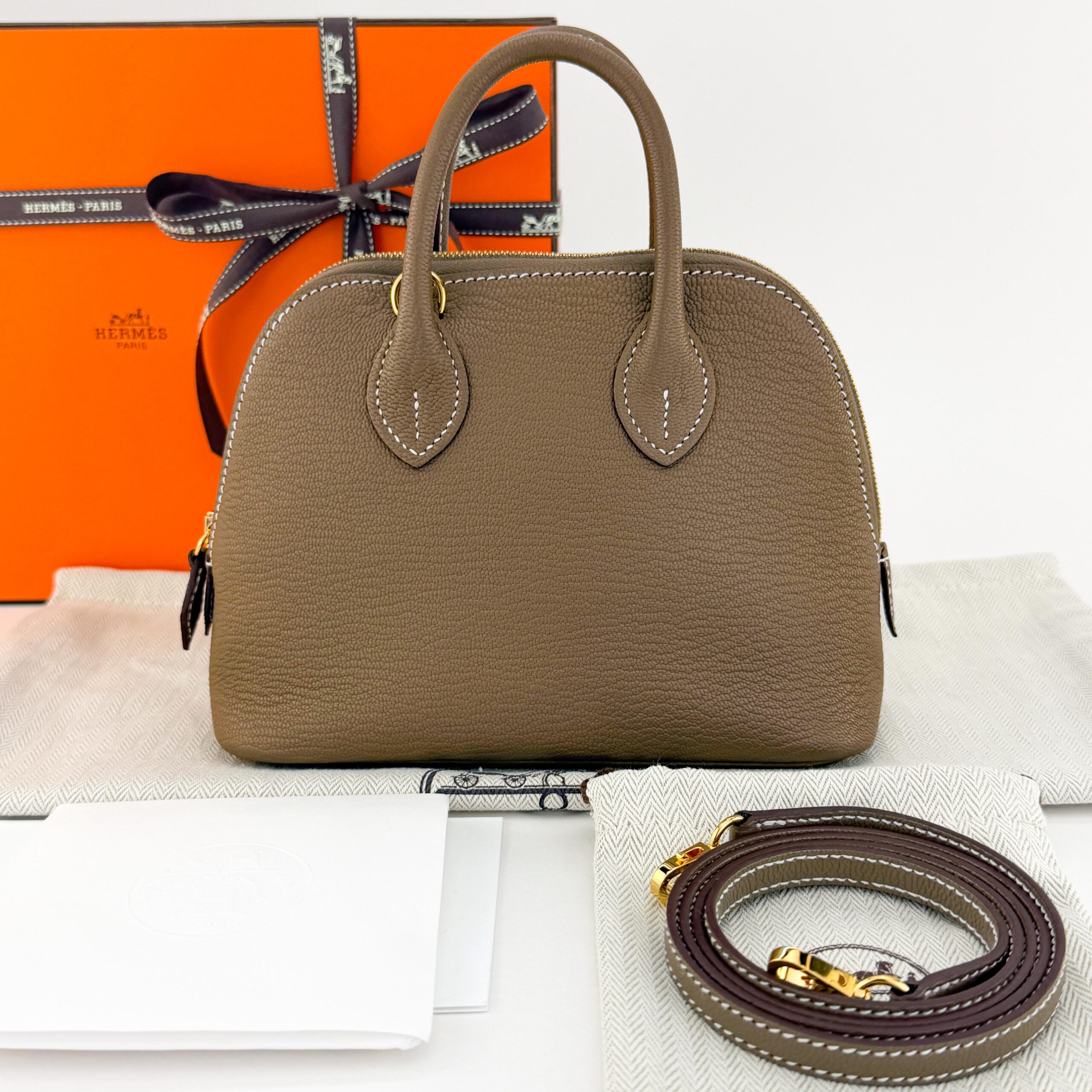 Hermes Mini Bolide Chevre Etoupe Gold Hardware K Stamp Unworn