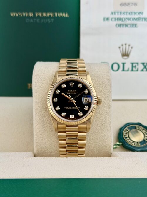 Rolex Datejust 31mm 1993 Black Diamond Fluted President 68278