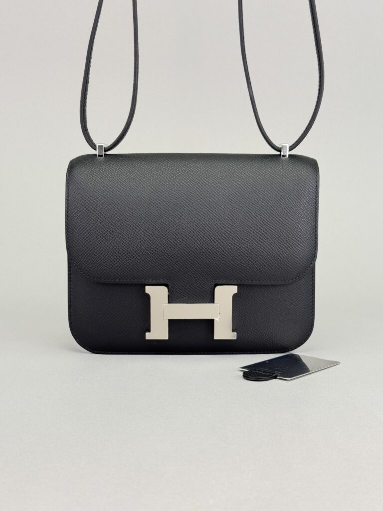 Hermes Mini Constance 18 Sellier Epsom Black/Noir Palladium W Stamp Excellent