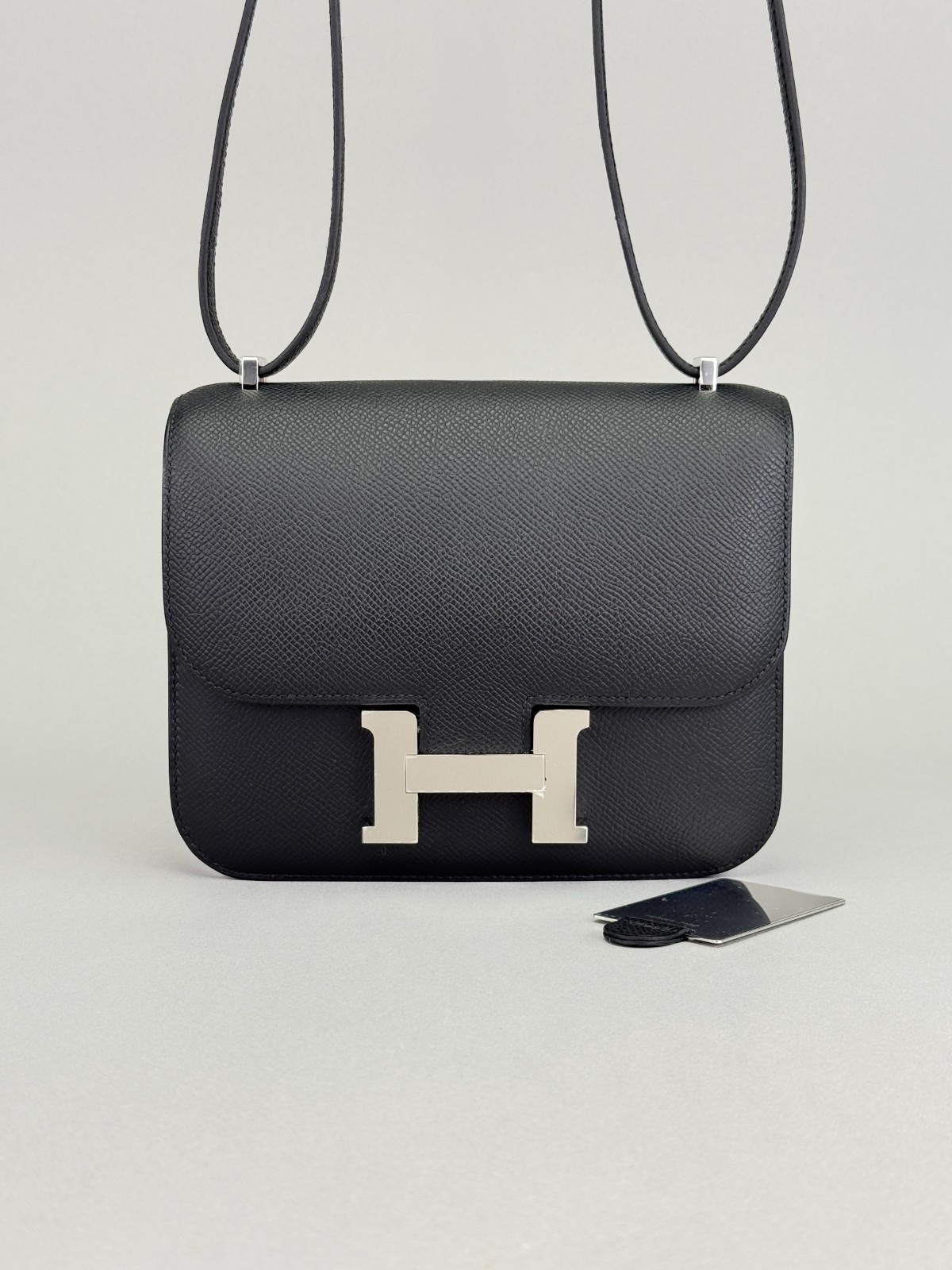 Hermes Mini Constance 18 Sellier Epsom Black/Noir Palladium W Stamp Excellent