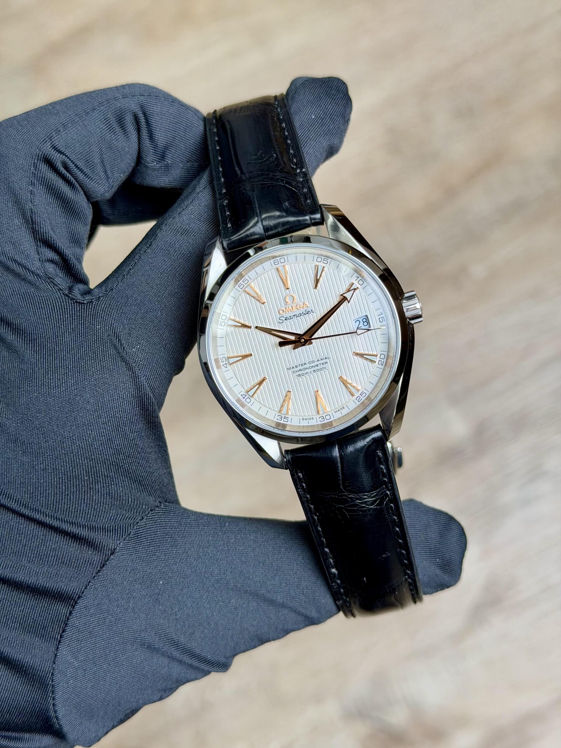 Omega Seamaster Aqua Terra 41.5mm Silver Index Leather Strap 231.13.42.21.02.003