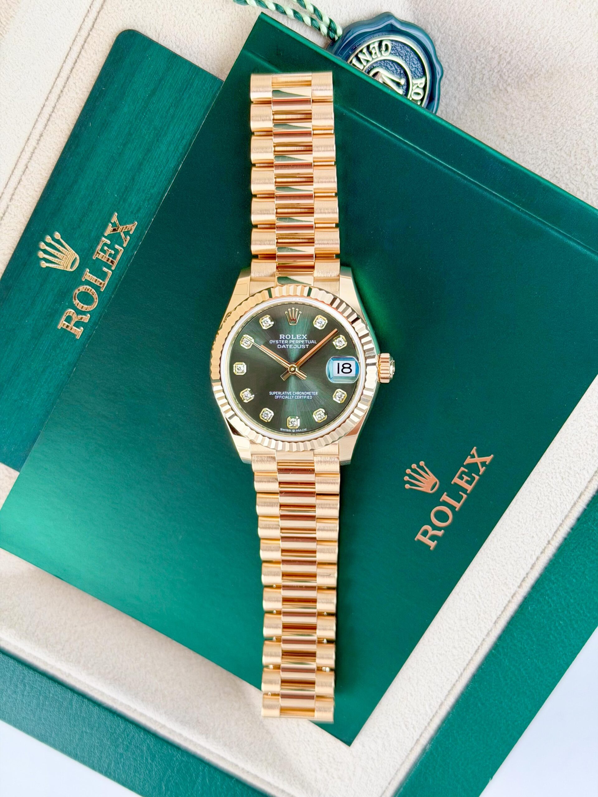 Rolex Datejust 31mm UNWORN 2026 Olive Green Diamond President 278278
