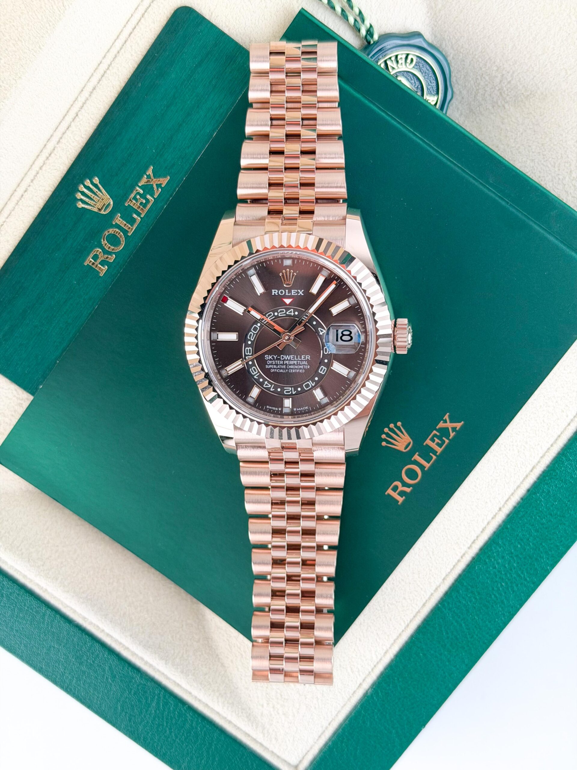 Rolex Sky-Dweller 42mm UNWORN 2026 Chocolate Brown Index Fluted Jubilee 336935
