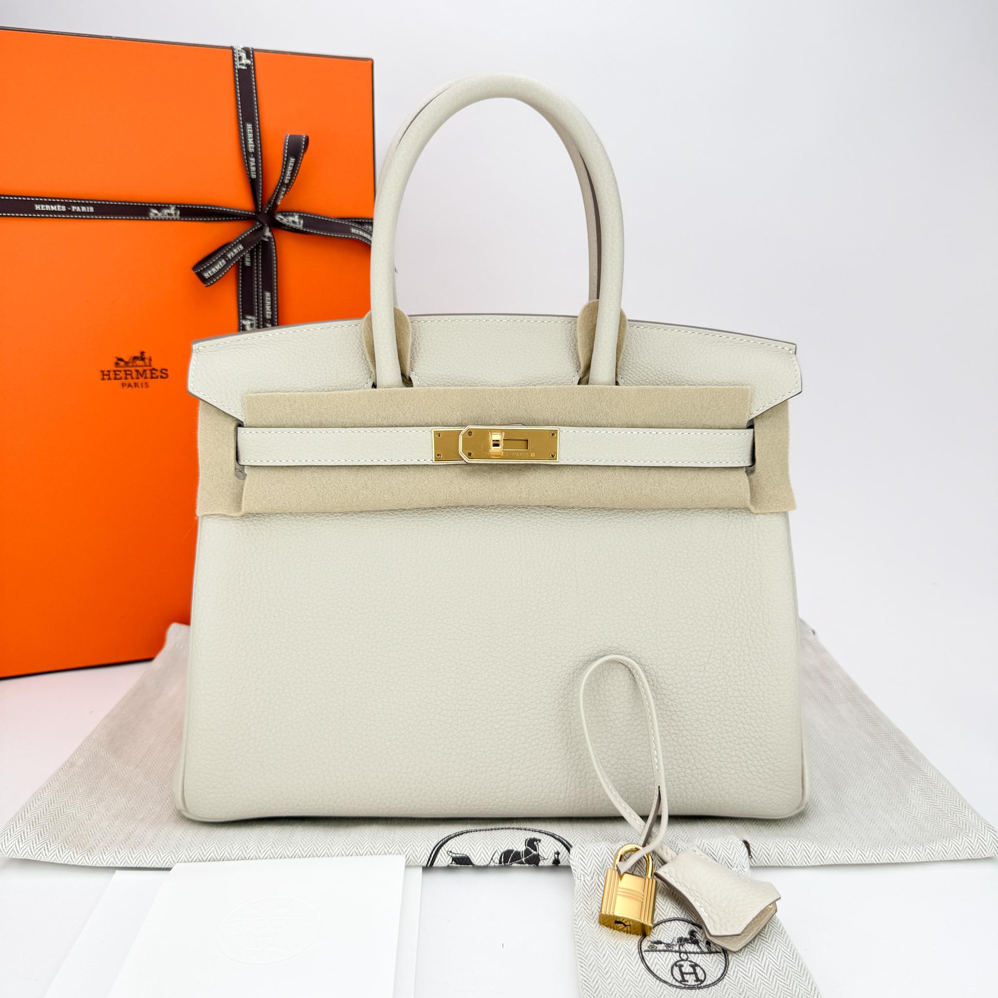 Hermes Birkin 30 Retourne Togo Craie Gold Hardware Unworn K Stamp