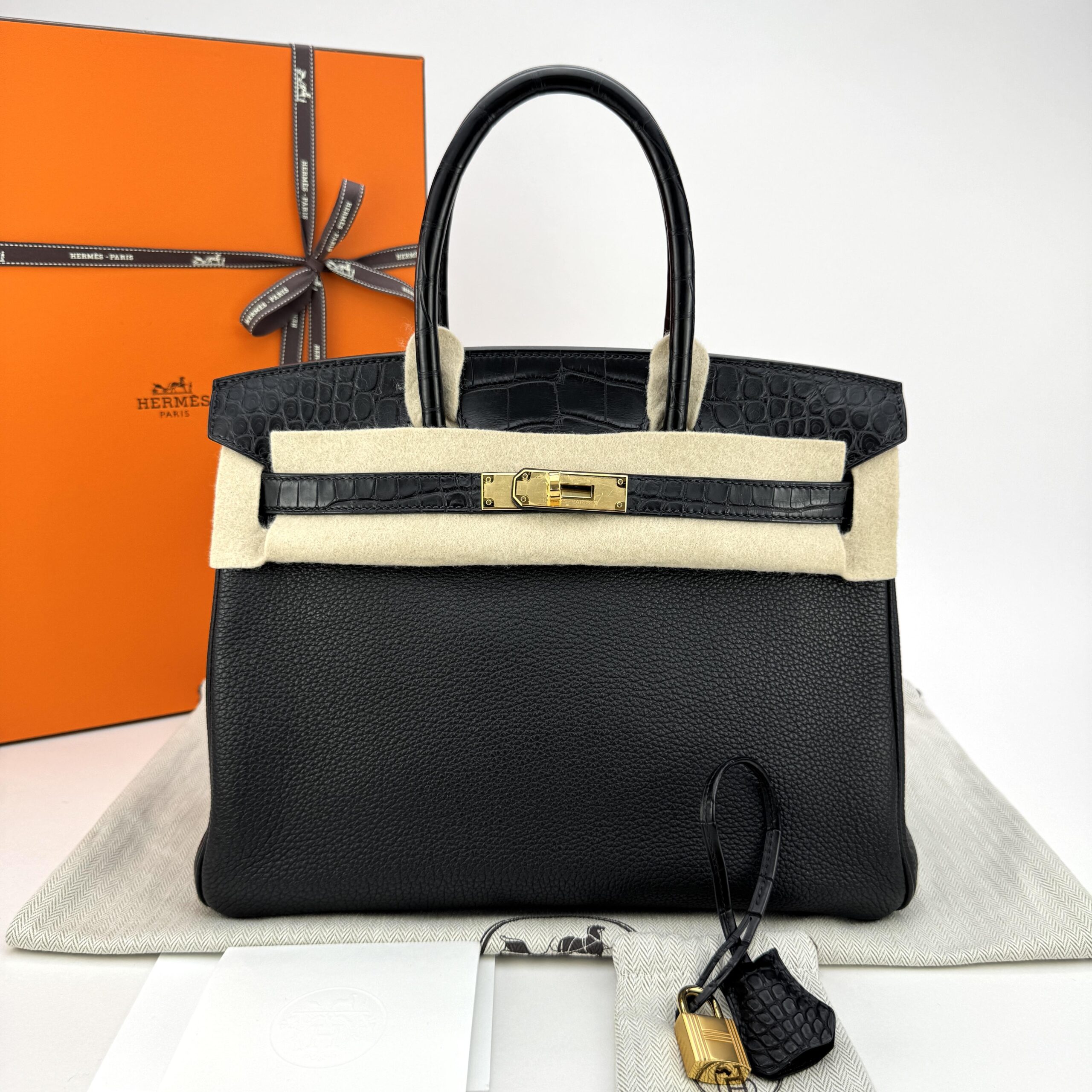 Hermes Birkin 30 Touch Matte Alligator Togo Black Gold Hardware Pre-owned