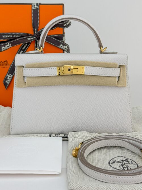 Hermes Mini Kelly II 20 Sellier Epsom Gris Pale Gold Hardware W Stamp Mint