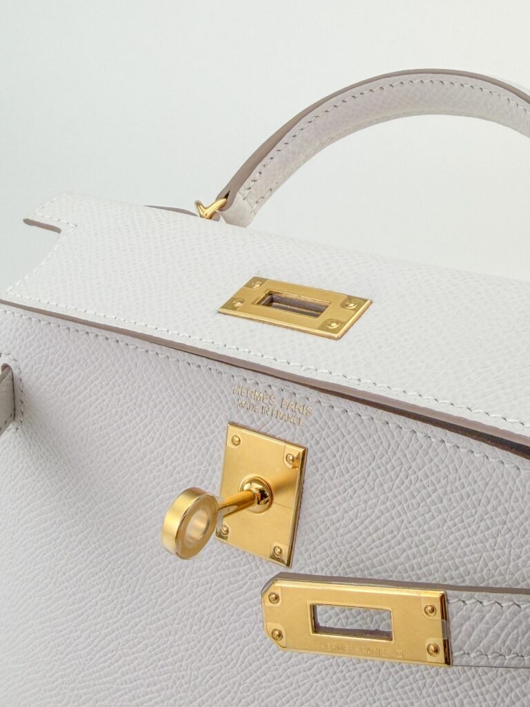 Hermes Mini Kelly II 20 Sellier Epsom Gris Pale Gold Hardware W Stamp Mint