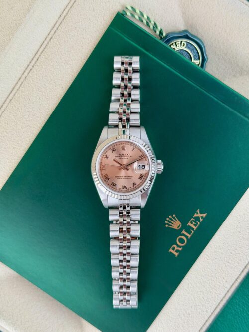 Rolex Datejust 26mm Pink Roman Fluted Jubilee Watch&Box 79174
