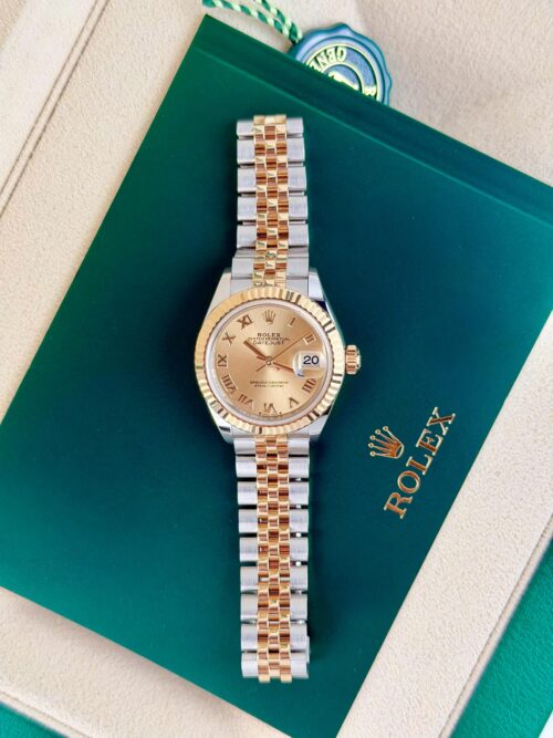 Rolex Datejust 28mm Champagne Roman Fluted Jubilee Watch&Box 279173