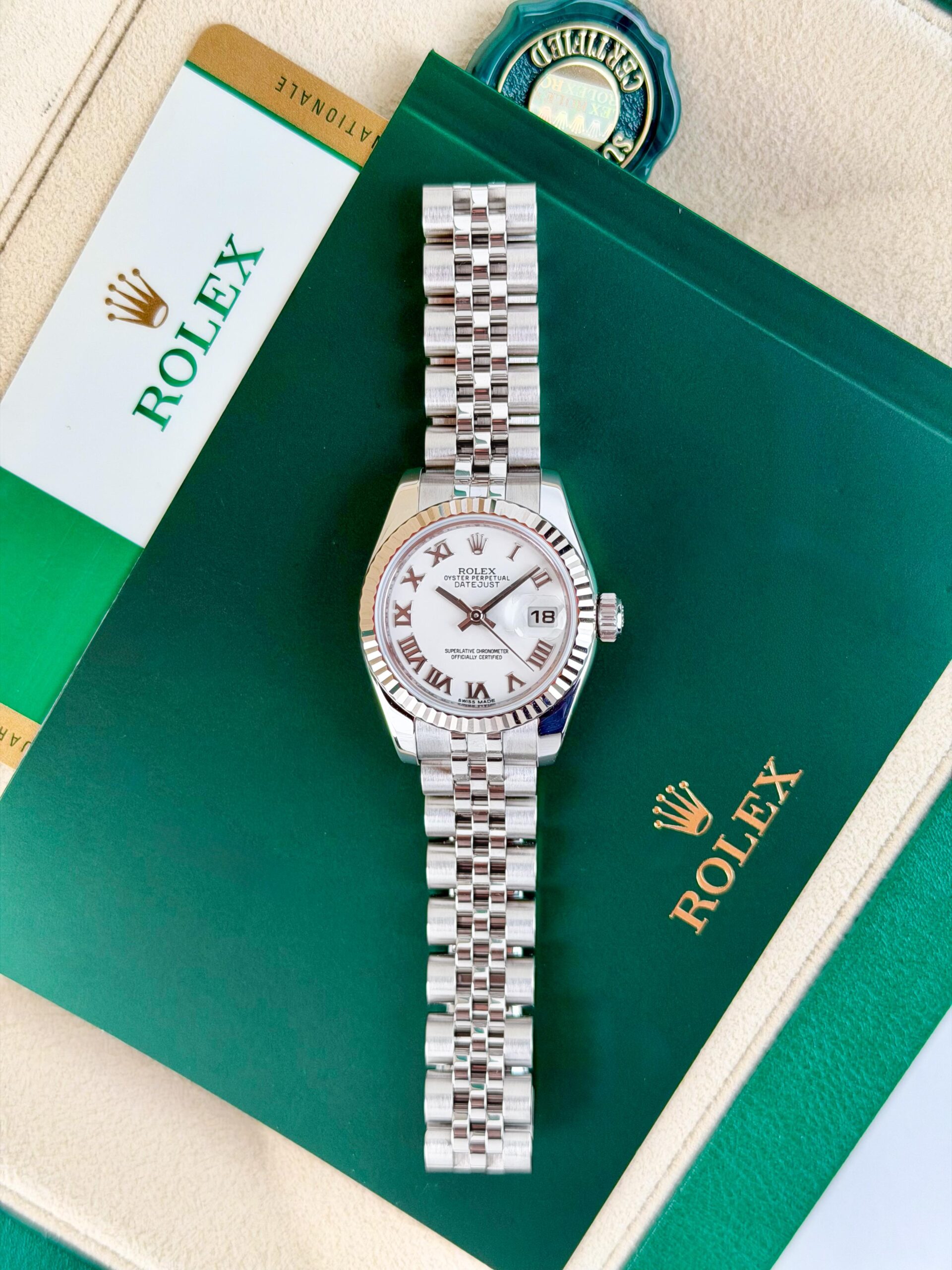 Rolex Datejust 26mm 2015 White Roman Fluted Jubilee 179174
