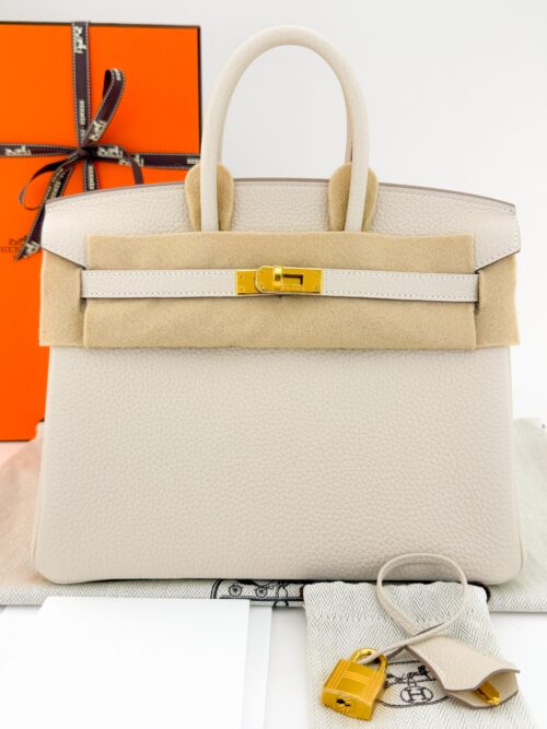 Hermes Birkin 25 Retourne Togo Craie Gold Hardware G Stamp Unworn