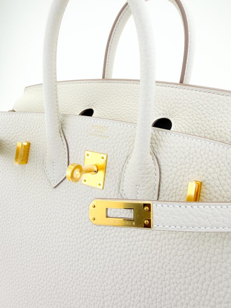 Hermes Birkin 25 Retourne Togo Craie Gold Hardware G Stamp Unworn