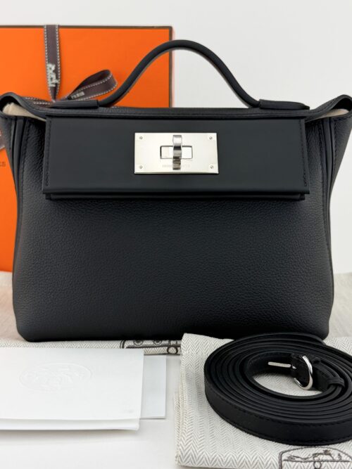 Hermes 24/24 Mini 21 Togo/ Swift Black Noir Palladium Hardware G Stamp Unworn