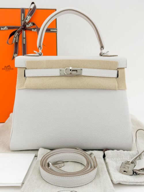 Hermes Kelly 25 Retourne Togo Gris Pale Palladium Hardware B Stamp