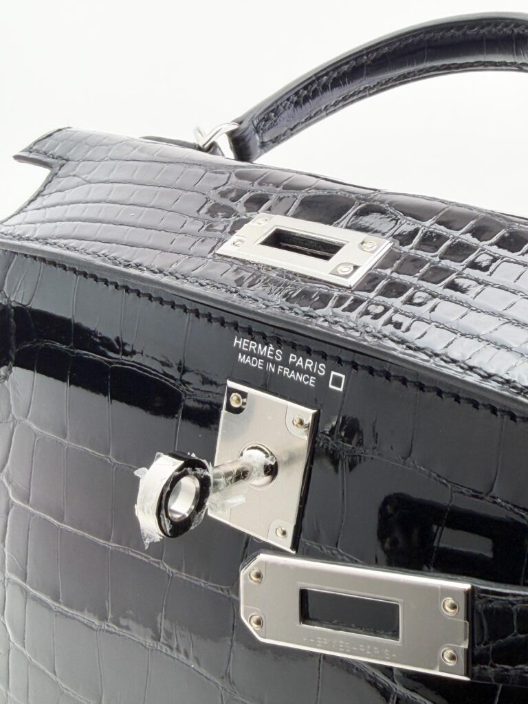Hermes Mini Kelly 20 Shiny Alligator Black Noir Palladium Hardware K Unworn