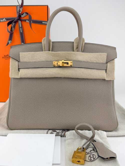 Hermes Birkin 25 Retourne Togo Gris Tourterelle Gold Hardware U Stamp
