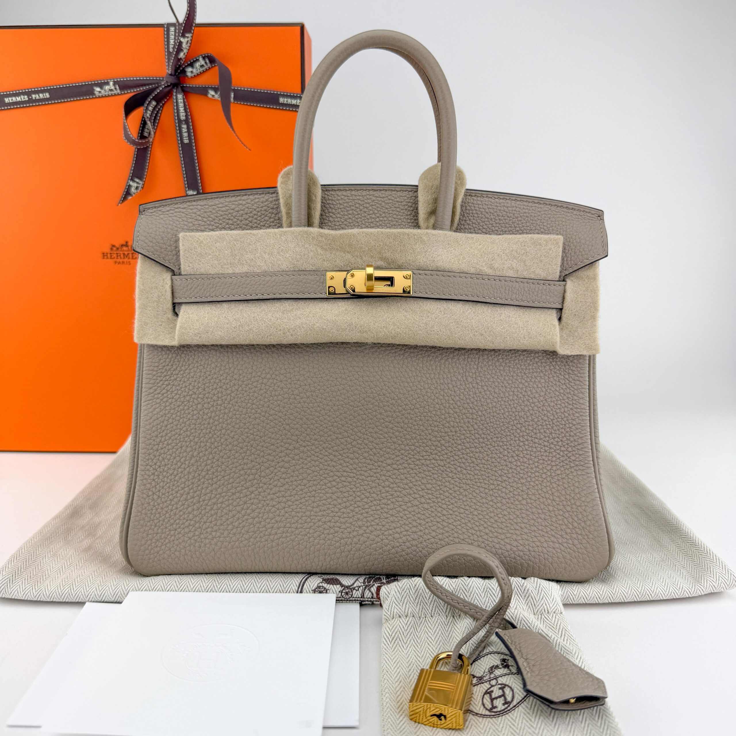 Hermes Birkin 25 Retourne Togo Gris Tourterelle Gold Hardware U Stamp
