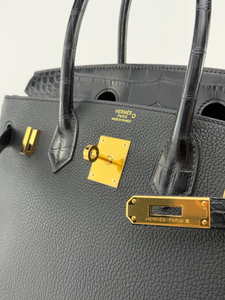 Hermes Birkin 30 Touch Alligator Togo Black Gold Hardware C Stamp
