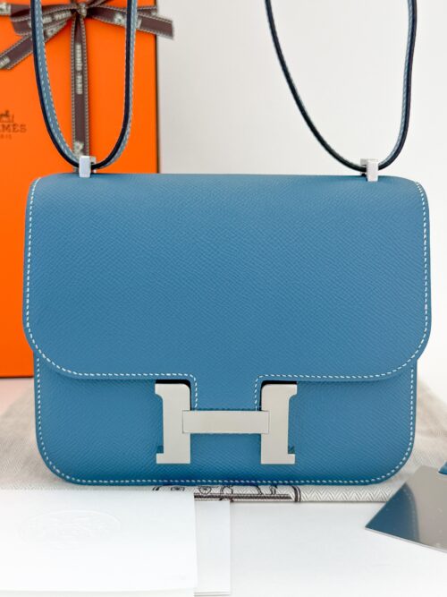 Hermes Mini Constance 18 Sellier Epsom New Blue Jean Palladium K Stamp Unworn