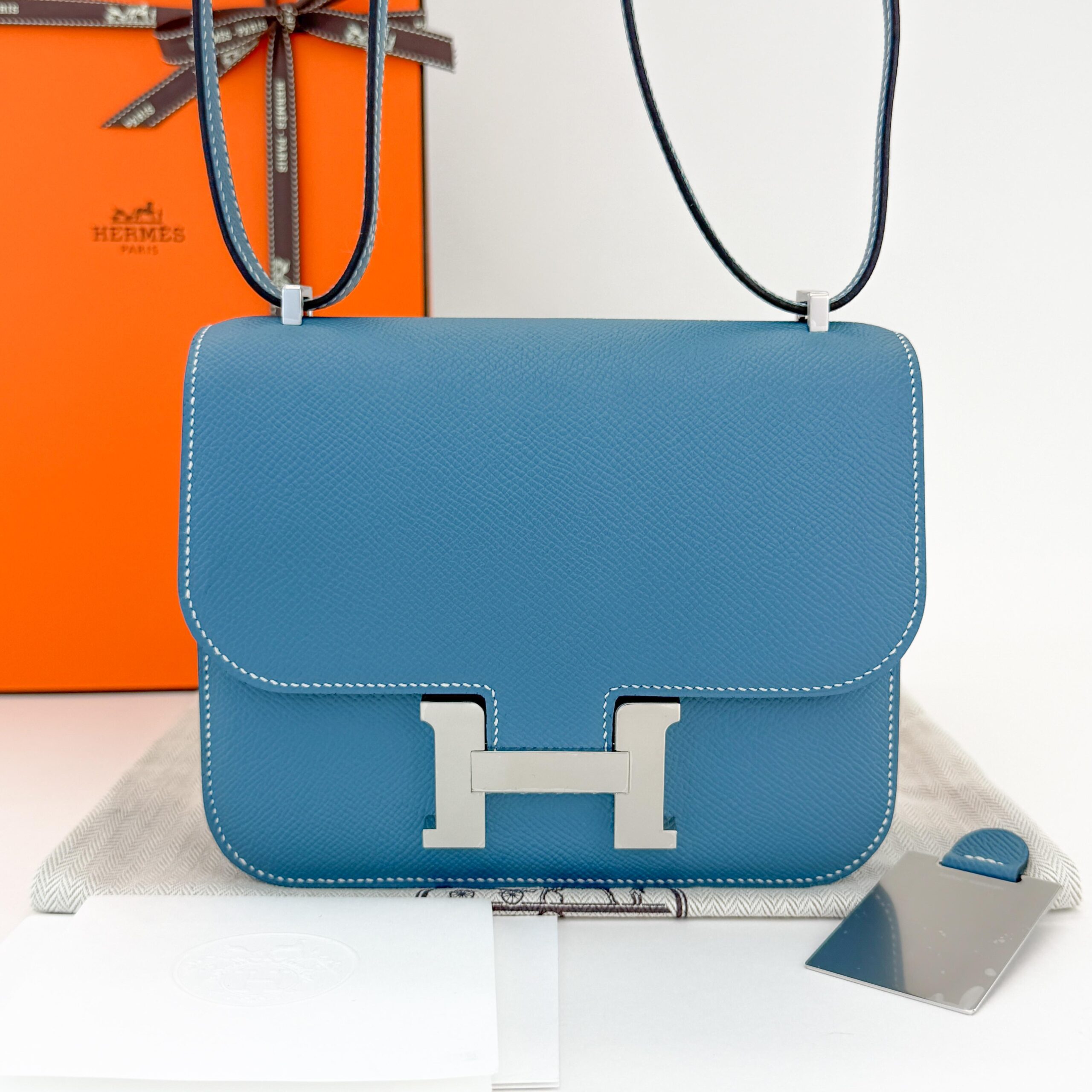 Hermes Mini Constance 18 Sellier Epsom New Blue Jean Palladium K Stamp Unworn