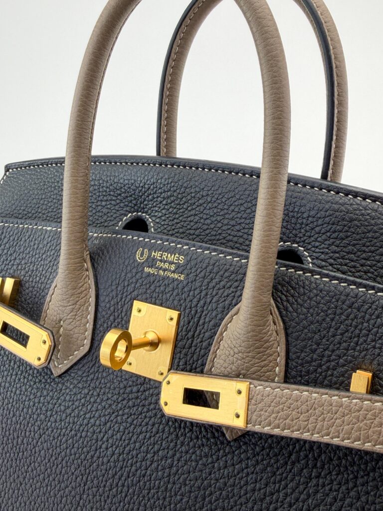 Hermes Birkin 25 HSS Black Etoupe Togo Brushed Gold Hardware Z Stamp