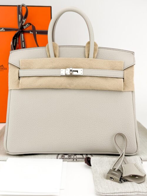 Hermes Birkin 25 Retourne Togo Beton Palladium Hardware K Stamp Unworn