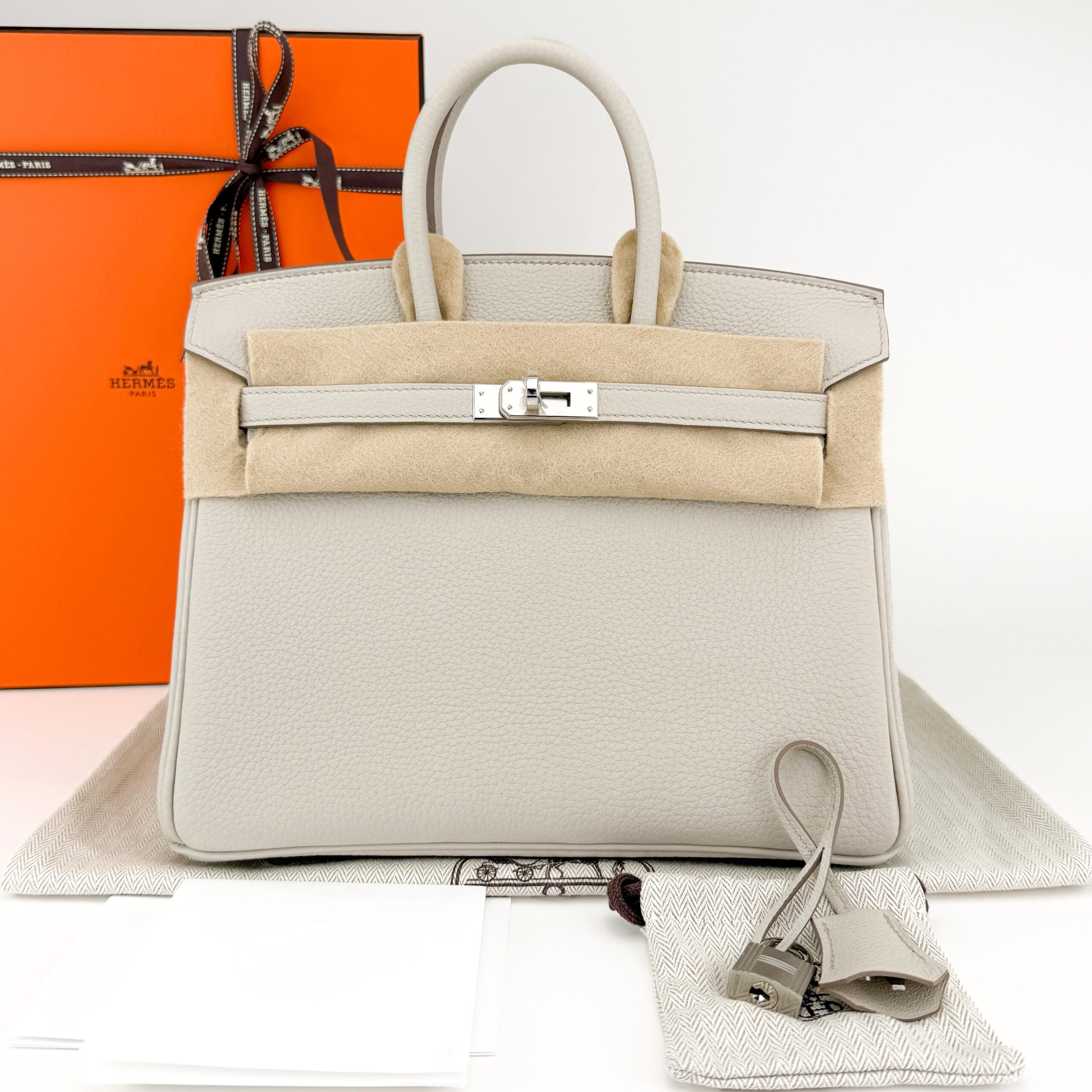 Hermes Birkin 25 Retourne Togo Beton Palladium Hardware K Stamp Unworn
