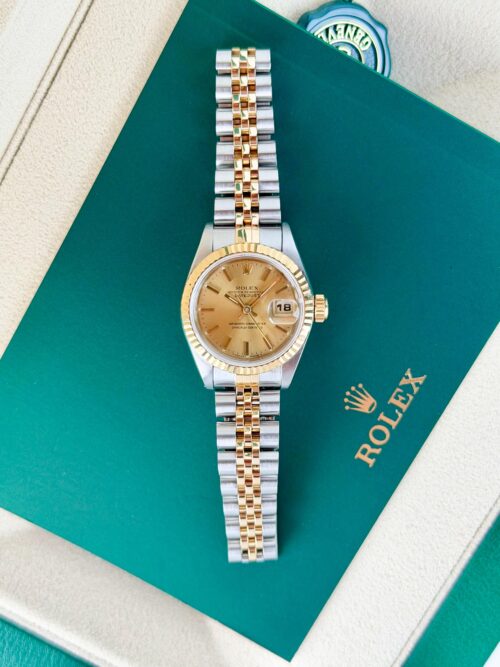 Rolex Datejust 26mm N Serial Champagne Index Fluted Jubilee Watch&Box 69173
