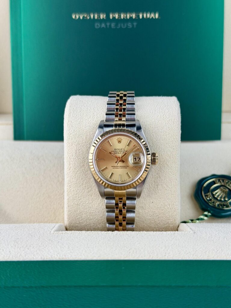 Rolex Datejust 26mm P Serial Champagne Index Fluted Jubilee Watch&Box 79173