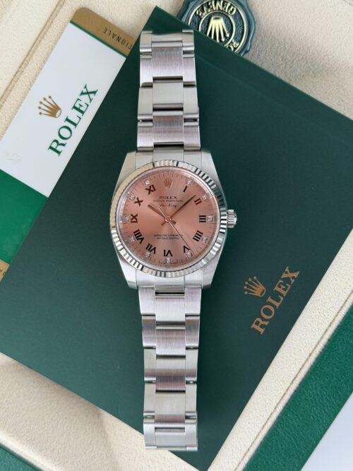 Rolex Air-King 34mm 2015 Pink Rose Roman Diamond Fluted Oyster 114234