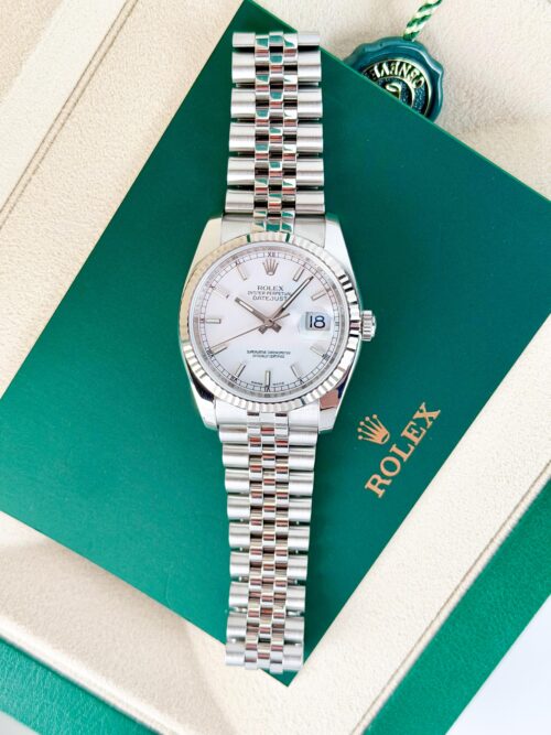 Rolex Datejust 36mm White Index Fluted Jubilee Watch&Box 116234