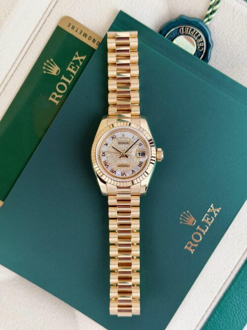 Rolex Datejust 26mm 2009 MOP Pearl Diamond Paved Roman Fluted President 179178