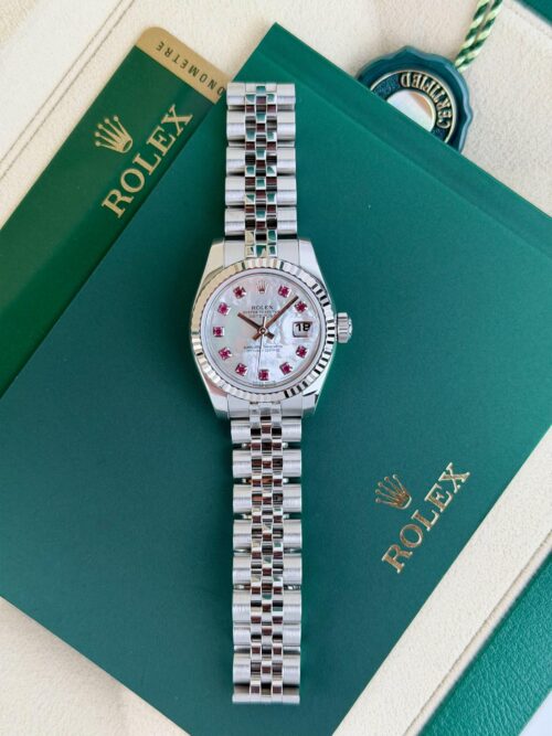 Rolex Datejust 26mm U Serial MOP Pearl Ruby Fluted Jubilee Open Date 179174