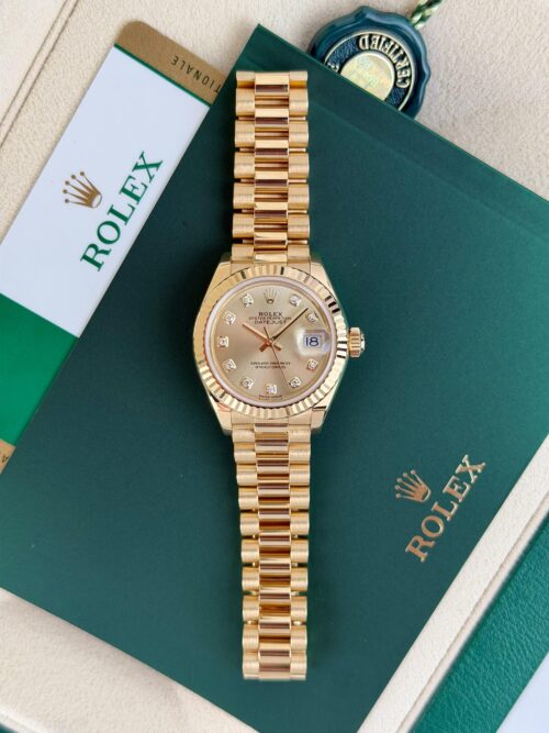 Rolex Datejust 28mm 2019 Champagne Diamond Fluted President 279178