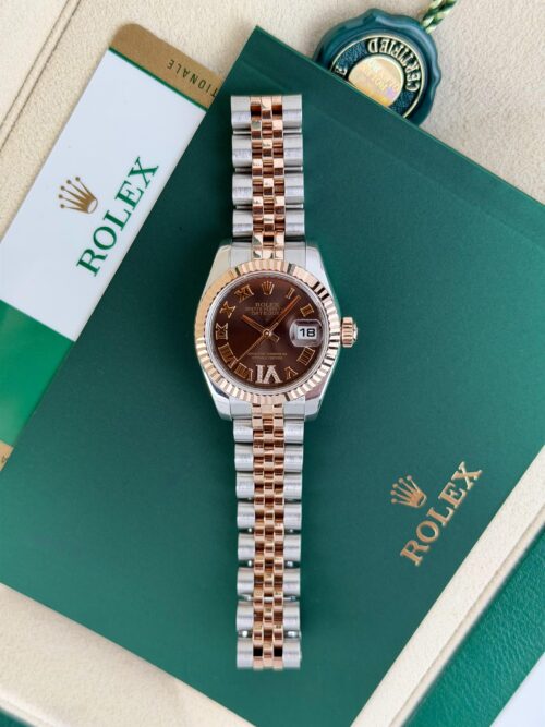 Rolex Datejust 26mm 2015 Chocolate Brown Roman VI Diamond Fluted Jubilee 179171