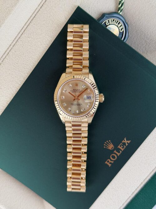 Rolex Datejust 28mm Champagne Diamond Fluted President Watch&Box 279178