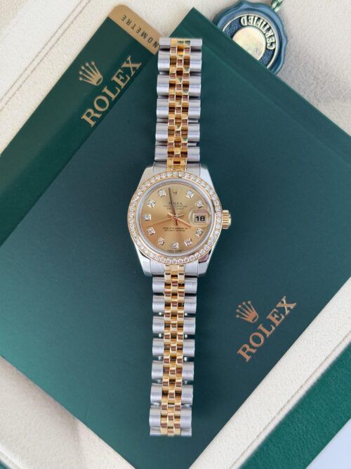 Rolex Datejust 26mm 2014 Champagne Diamond Bezel Jubilee 179383