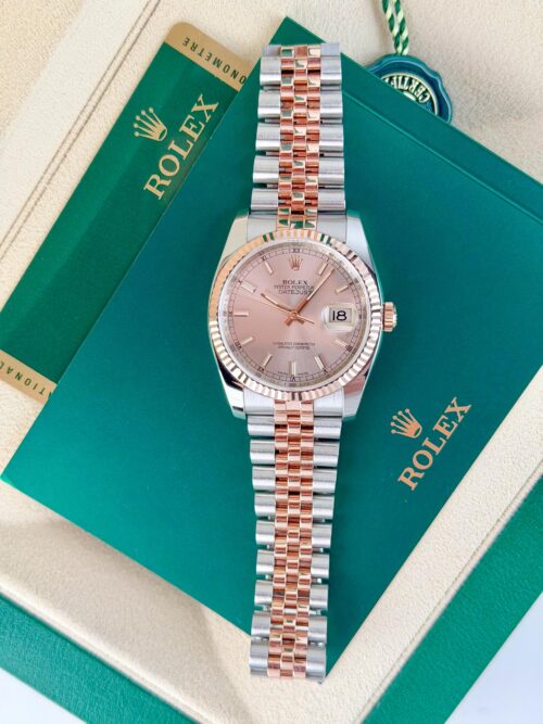 Rolex Datejust 36mm 2012 Rose Pink Sundust Index Fluted Jubilee 116231