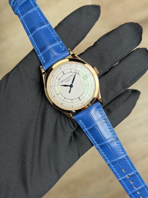 Patek Philippe Calatrava 38mm 2014 Silver Index Blue Strap 5296R-001