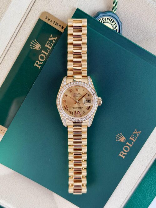 Rolex Datejust 26mm 2013 Champagne Roman Ruby VI Diamond Lug President 179158