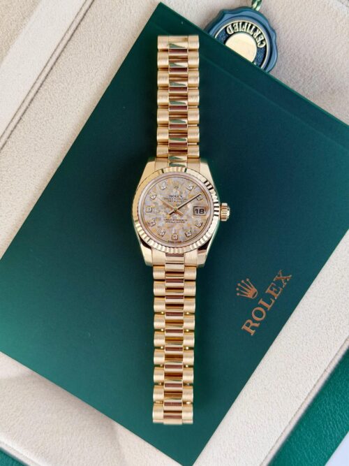 Rolex Datejust 26mm Gold Flakes Diamond Fluted President Watch&Box 179178