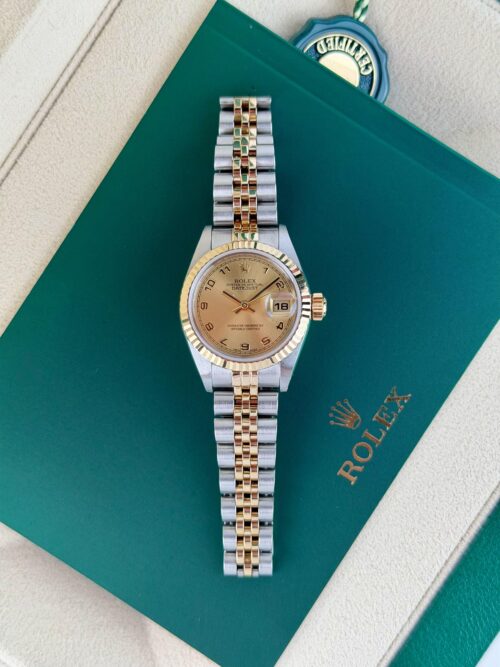 Rolex Datejust 26mm P Serial Champagne Arabic Fluted Jubilee Watch&Box 79173