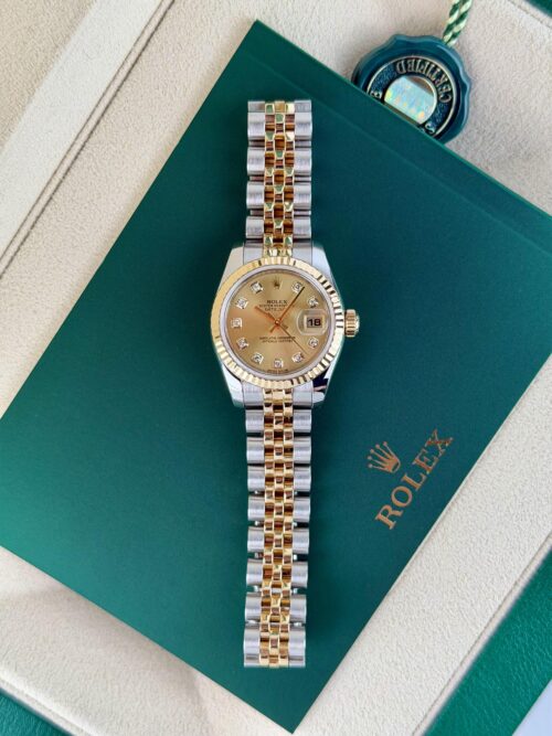 Rolex Datejust 26mm Champagne Diamond Fluted Jubilee Watch&Box 179173