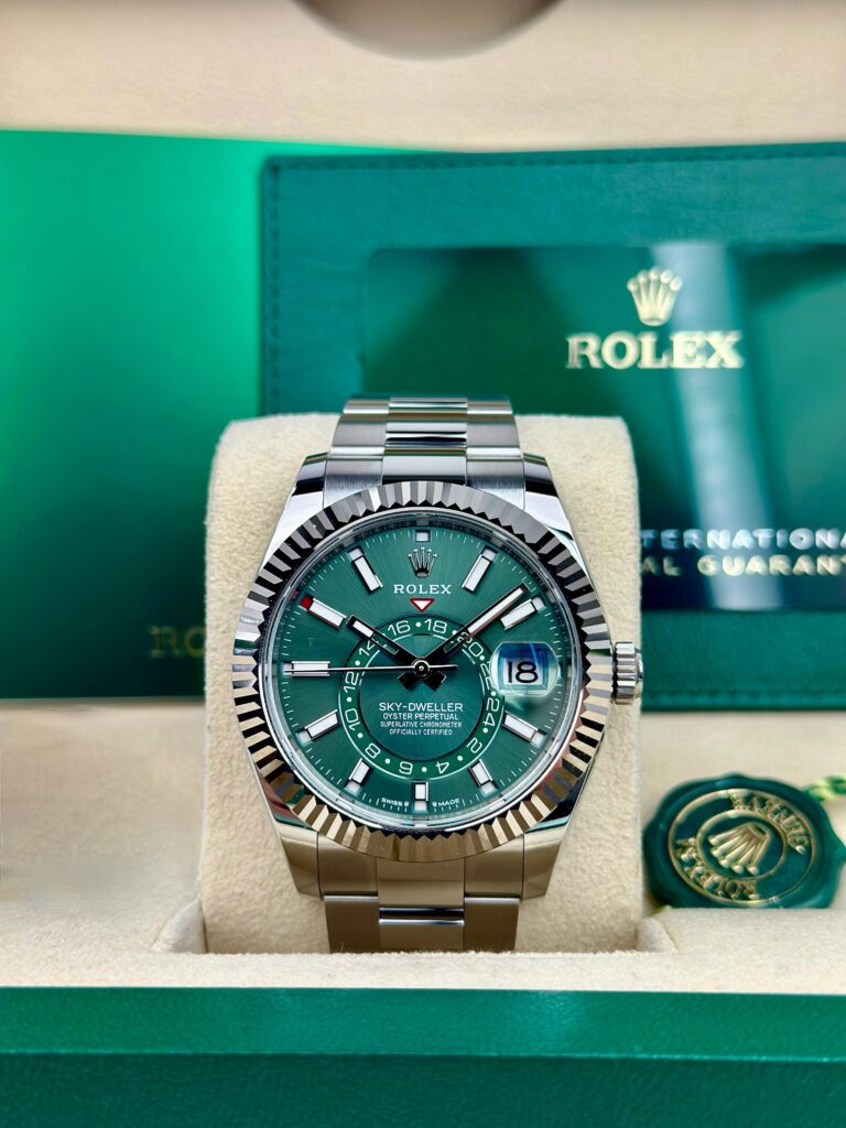 Rolex Sky-Dweller 42mm UNWORN 2026 Mint Green Index Fluted Oyster 336934