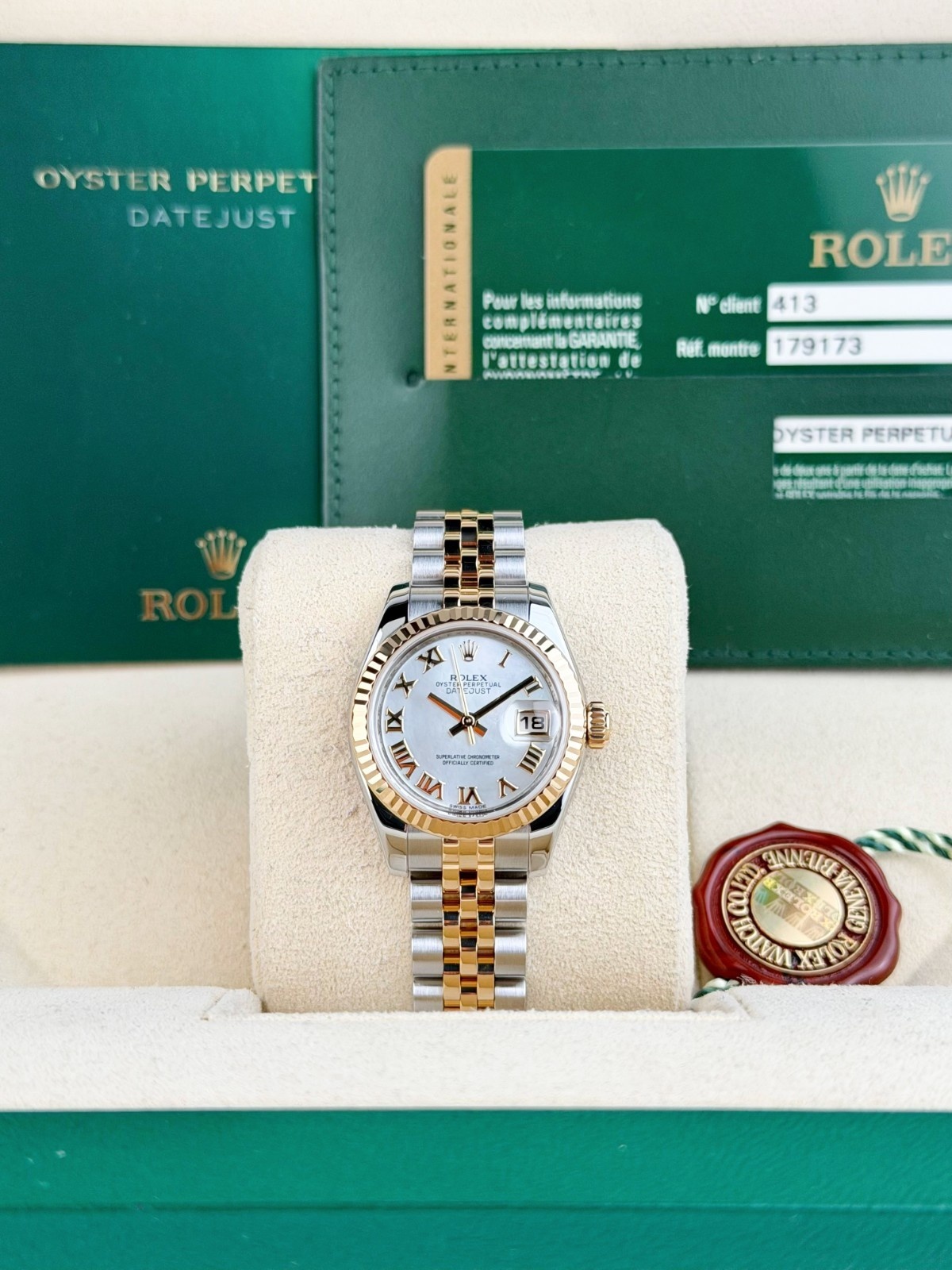 Rolex Datejust 26mm 2013 MOP Pearl Roman Fluted Jubilee 179173