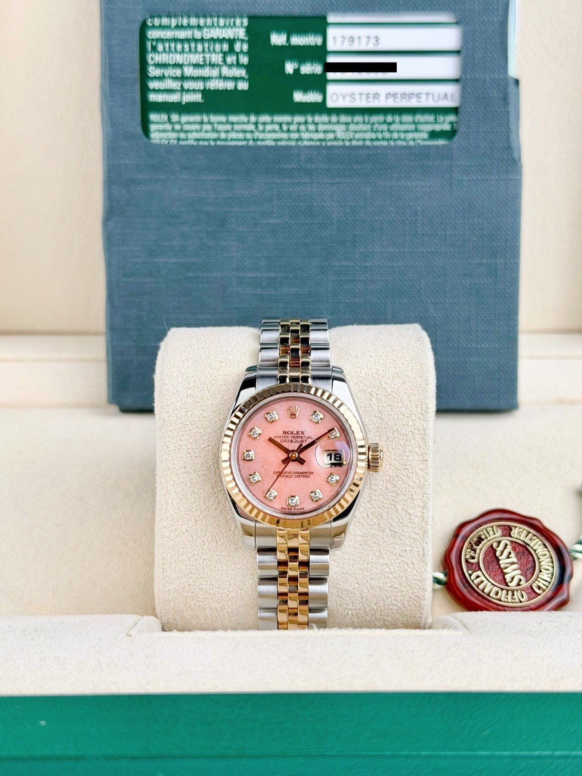 Rolex Datejust 26mm 2010 Pink Opal Diamond Fluted Jubilee 179173