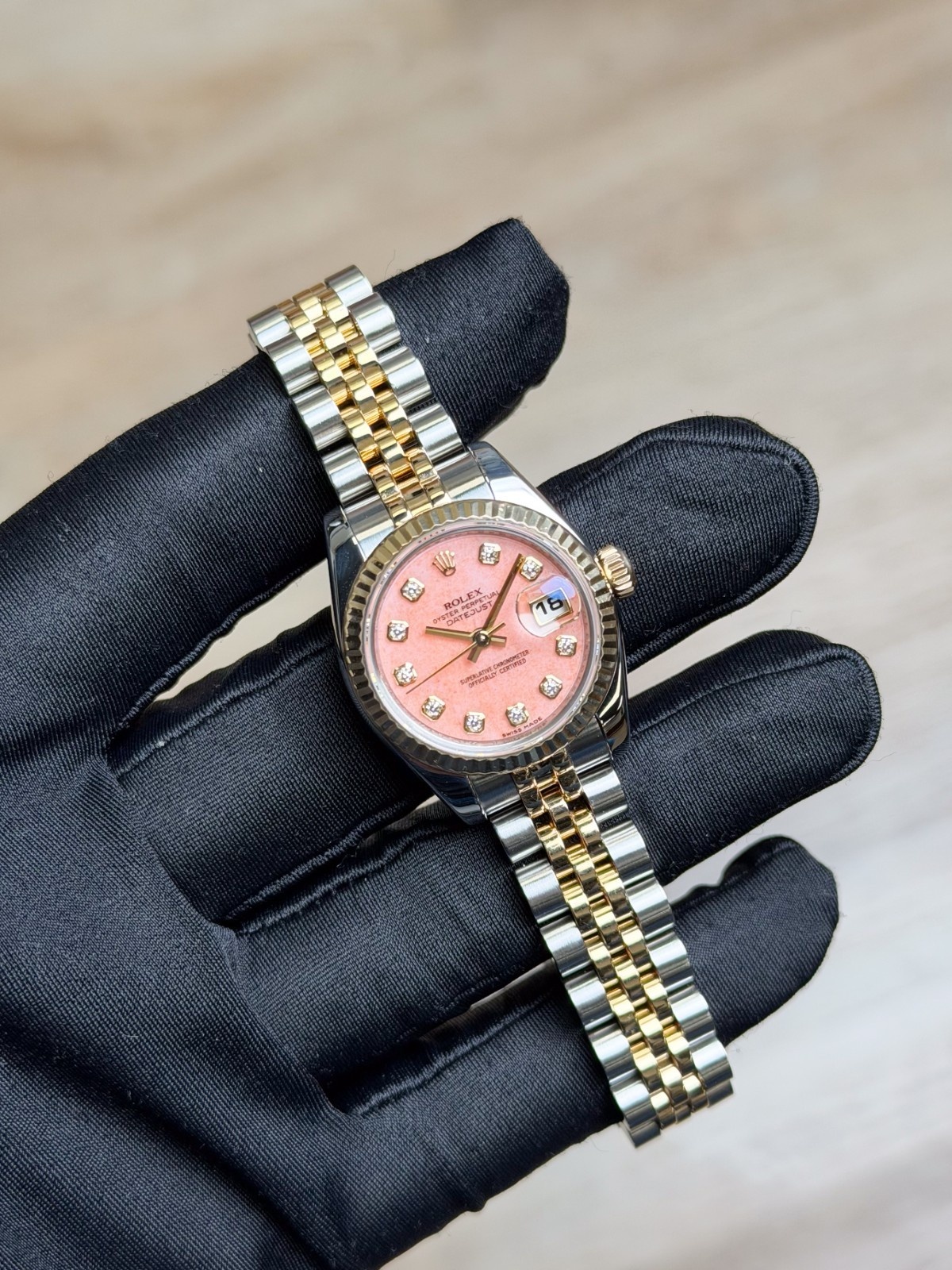 Rolex Datejust 26mm 2010 Pink Opal Diamond Fluted Jubilee 179173