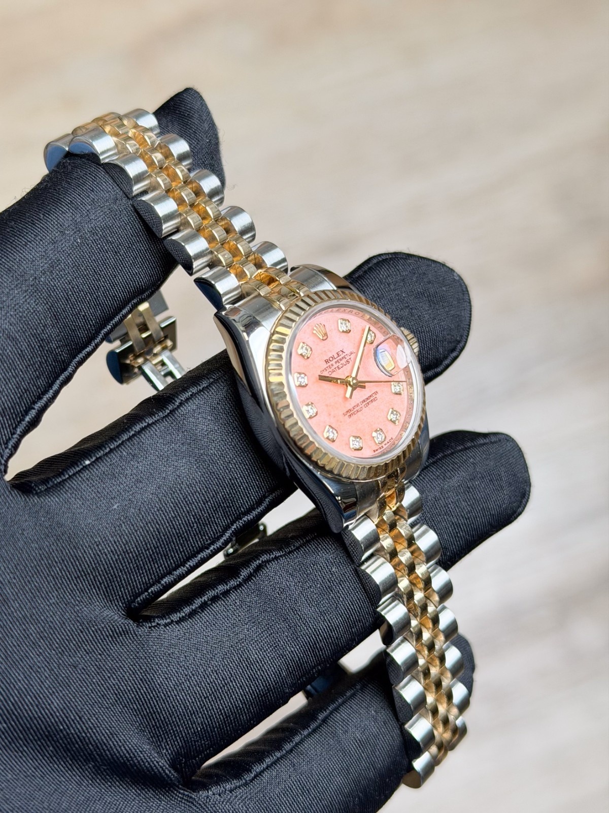 Rolex Datejust 26mm 2010 Pink Opal Diamond Fluted Jubilee 179173