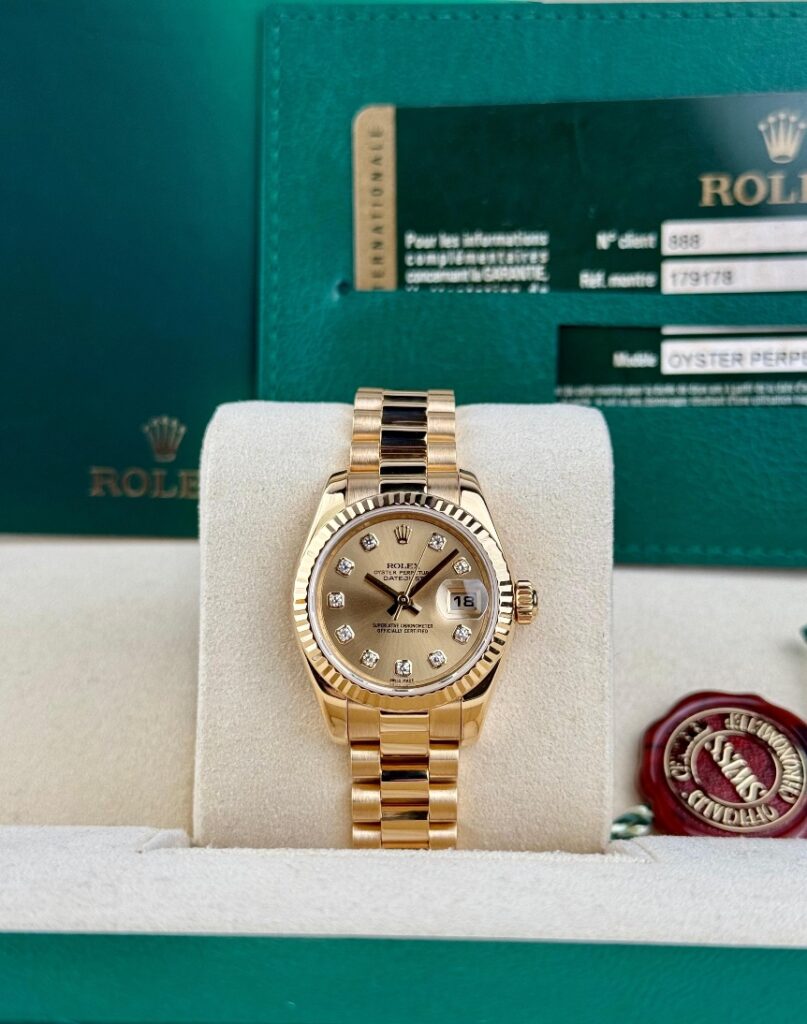 Rolex Datejust 26mm 2011 Champagne Diamond Fluted President 179178