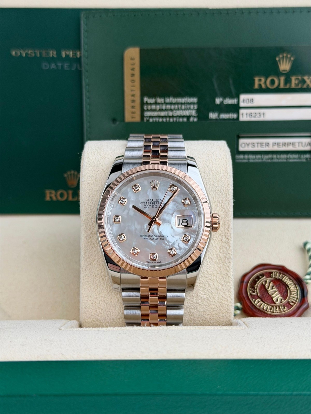 Rolex Datejust 36mm 2014 MOP Pearl Diamond Fluted Jubilee 116231